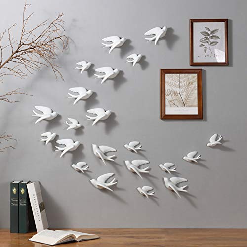 Dorlotou Set Of 6 White Ceramic Birds Doves Sparrows Swallows Wall Mounted Decor Hanging For Bedroom Livingroom Garden Wall Sculptures #TOP1