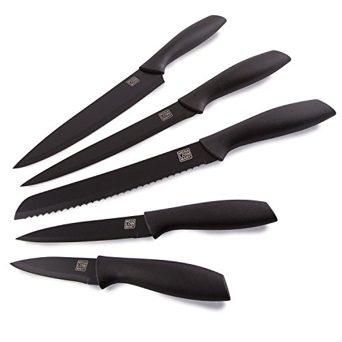 MEGALOWMART Set of 5 Black Stainless Steel Knife Set Cutlery Kitchen Knives