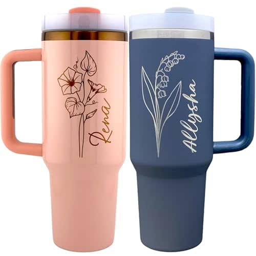 Custom 40 oz Tumbler with Handle and Straw, Personalized