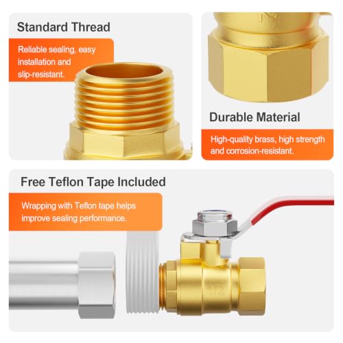 Image of GASHER 6PCS 1 /2 Inch Brass Mini Ball Valve, Shut Off Valve, 1 /2 Inch Male x Female NPT Thread Pipe Fitting