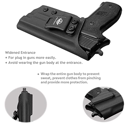 Sig P226 Holster IWB / OWB Kydex Holster Custom Fit: Sig Sauer P226 Full Size 4.4'' Barrel - Inside Waistband Concealed Carry / Outside Waistband Carry 1.5-2 Inch Belt Clip - Adj. Cant Retention - Cover Mag-Button - Widened Entrance - No Wear, No Jitter