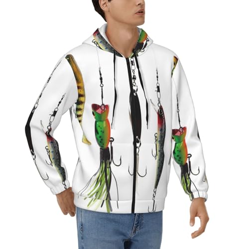 Sweat à capuche de pêche pour homme en polyester doux à fermeture éclair complète du S au 3XL