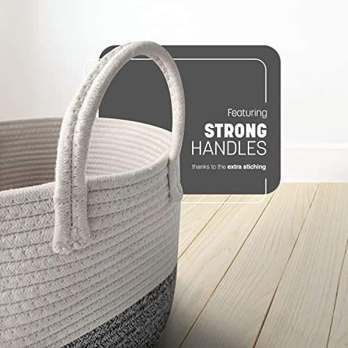 Keplin Rope Storage Baskets - Woven Two Tone Material Nursery Hamper with Handles, Large Capacity for Laundry, Baby Clothes, Toys (Grey & White)