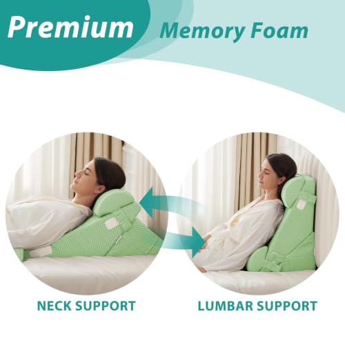 Bedluxe Adjustable 4pcs Bed Wedge Pillow Set, Memory Foam Wedges Pillow Post Surgery for Back, Neck, Leg Pain Relief, Pillows Wedge for Sleeping, Sitting up in Bed, Acid Reflux and GERD, Green by Bedluxe - Used condition - Image 2