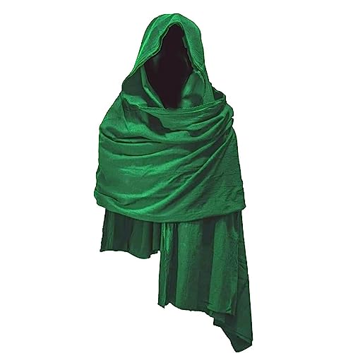 JCBFUME Cowl Hood Scarf Rogue Hood Medieval Cloak Renaissance Costume Men Neck Warmer Hooded Cape Hat Cyberpunk Accessories Grass Green