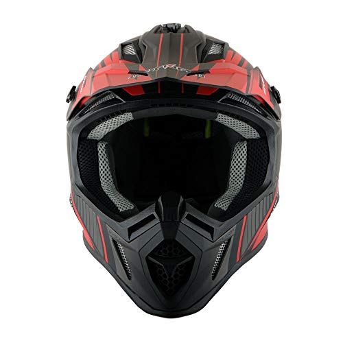 1Storm Adult Motocross Helmet Bmx Mx Atv Dirt Bike Downhill Mountain Bike Helmet Racing Style H637 + Motorcycle Bluetooth Headset: Storm Red #TOP7