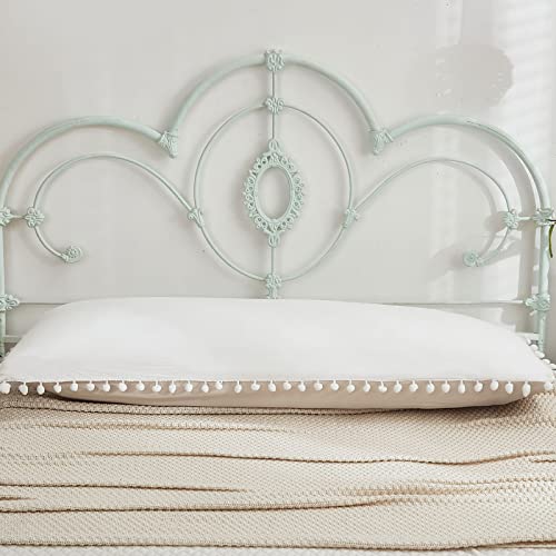 White And Beige Reversible Pom Pom Comforter Set Queen Size And Body Pillow Case Bundle #TOP7