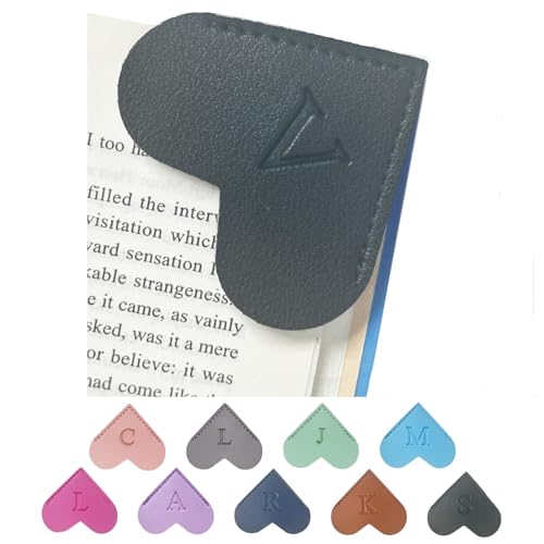 MOTEERLLU Personalized Leather Heart Bookmark with Initials