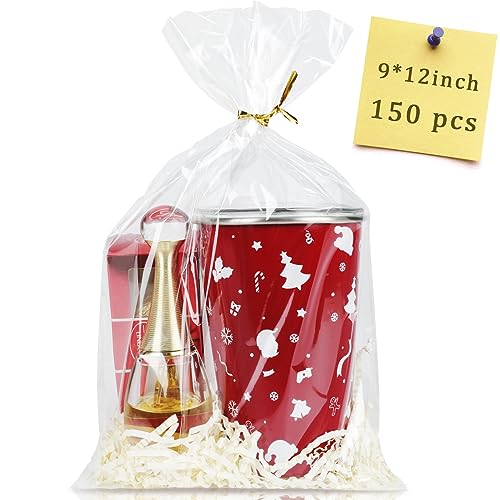 Labeol 150pcs Cellophane Bags 9x12 Treat Bags with Ties Clear Gift Candy Bag Cookie Bag for Packaging Party Favor Plastic Gift Wrap Easter