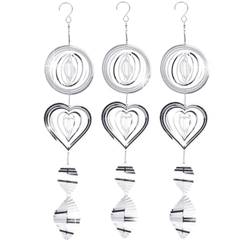 3 Sets Bird Frighten Devices for Outside, 3D Reflective Stainless Steel Wind Spinners Discs Bird Reflectors to Keep Woodpeckers, Pigeons Away from Window House Patio Yard Orchards