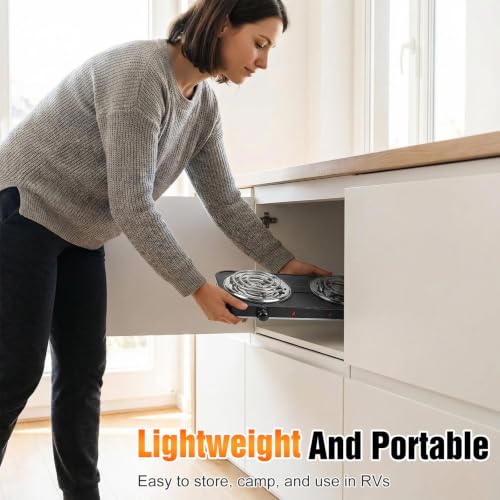 Image of 2000W Electric Double Burner Hot Plate, Portable Stove 6 inch Coil Heating
