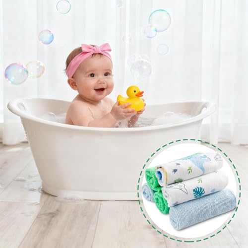 Image of Baby Washcloths, 24Pack Baby Washcloth Extra Soft & Ultra Absorbent, for Unisex Boys Girls Body, Washclothes Gentle on Sensitive Skin, 9x9 Dinosaurs Trees