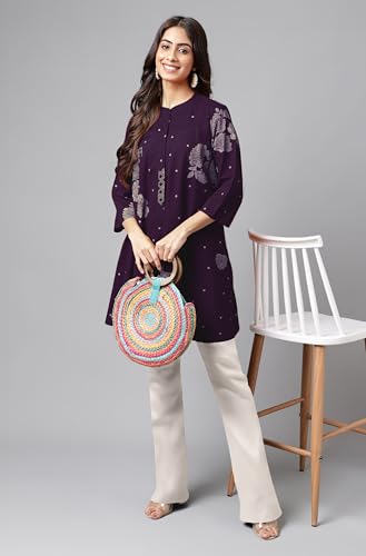Image of Janasya Women's Pure Cotton Floral Printed Flared Tunic