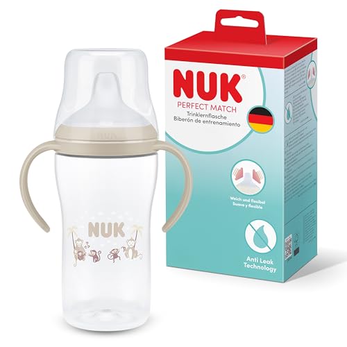 NUK Perfect Match Vaso de Aprendizaje Bebe | 6+ meses | 260 ml | Vaso antiderrames para niños pequeños | Asas antideslizantes | Mono | 1 unidad