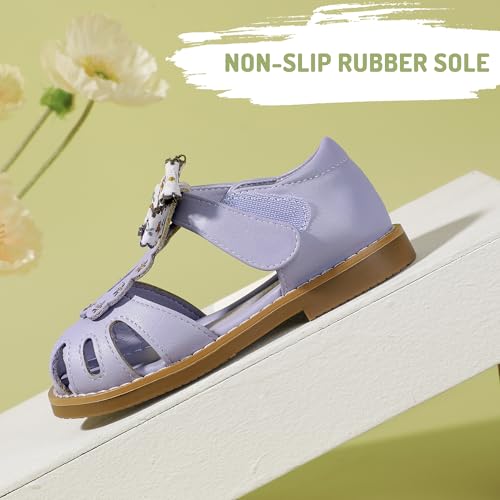 Image of Hehainom Toddler Girls Sandals Closed Toe Bow Flower Girl Summer Shoes Little Kids Flats Sandals