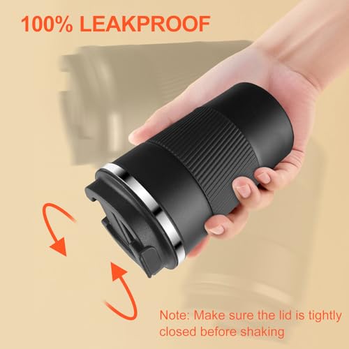 Miniatura 4 de Relota - Taza Isotérmica De 380 Ml, Color Negro, Aislante Reutilizable De Acero Inoxidable 304, Taza De Coche Con Tapa, Café Impermeable De Viaje Para Café Caliente Y Frío, Leche Y Té