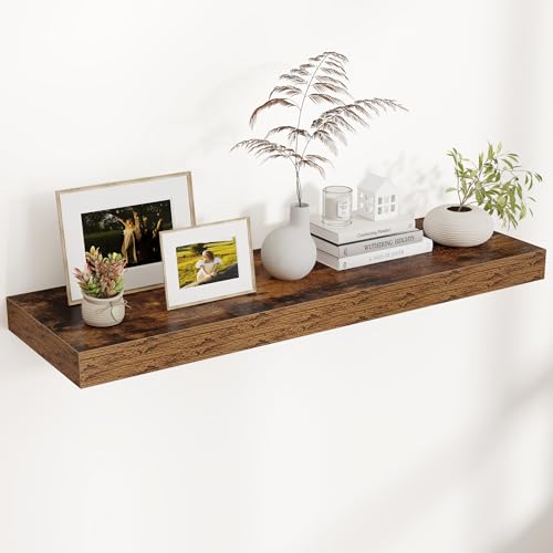 40 Inch Floating Shelves for Wall, 12"D Wood Storage Shelves, Brown Finish