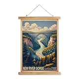 XIAOAIKA Vintage New River Gorge National Park Travel Poster with Wooden Scroll Frame – Holiday Decoration or Gift for Living Room, Bedroom, Office Wall Decor, Retro Art Print 16 x 23 Inches