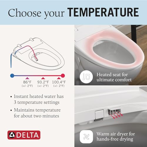 Delta Faucet Refresh Premium Elongated Electric Bidet Toilet Seat, Warm Water Bidet, Heated Seat Bidet, Bidet Attachment for Toilet, Toilet Seat Bidet, Bidet Toilet Seat Elongated, White 893006E-WH thumbnail 3