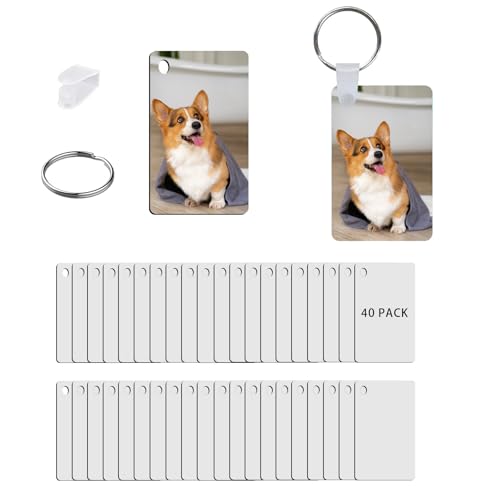 UJL 120pcs Sublimation Blanks Keychain With Rings And Clips Rectangle MDF Keychains Double Sides Blank Acrylic Keychains Bulk