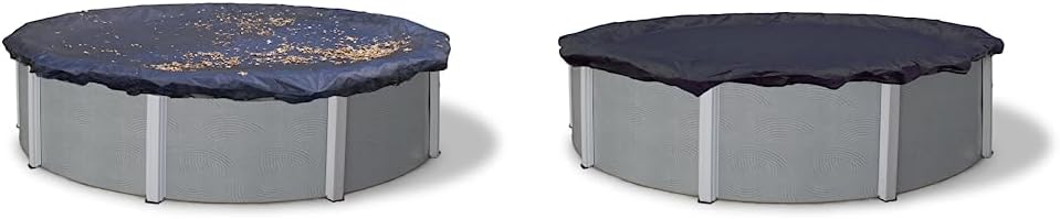 Blue Wave BWC504 18-ft Round Leaf Net Above Ground Pool Cover,Black & BWC704 Bronze 8-Year 18-ft Round Above Ground Pool Winter Cover,Dark Navy Blue