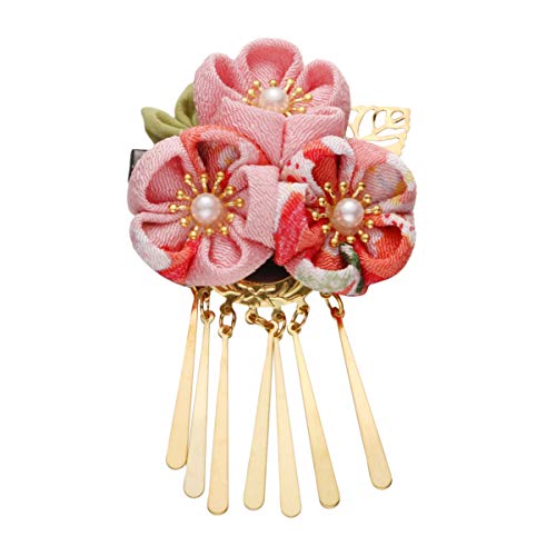 Lurrose Pinza para el Cabello, Diseño Japonés de Flor Kimono, para Mujeres y Niñas, Accesorios para el Cabello, Banda Sujeta Cabello, Color Rosa, 1 Unidad miniatura 1