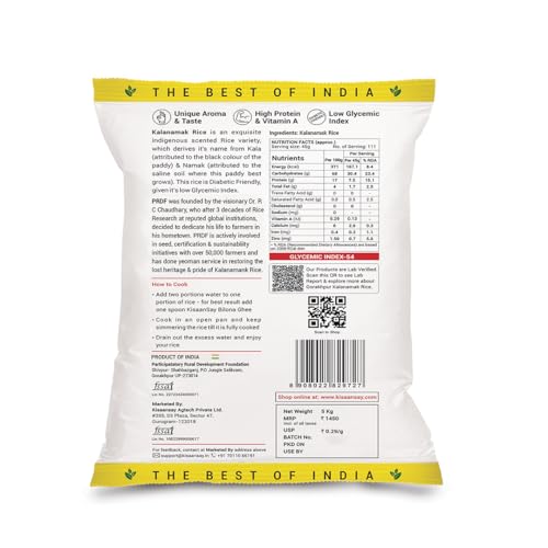 KisaanSay Gorakhpur Kalanamak Rice, 5kg |Diabetic Friendly | Aromatic Rice | Unpolished Rice | High in Iron & Protein | Rich In Nutrients & Fiber | Buddha rice | Traditionally Milled