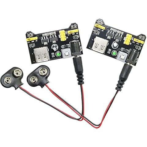 SQXBK MB102 Steckplatinen-Netzteilmodul und 9-V-Batterieclip mit 2,1 mm x 5,5 mm männlichem DC-Stecker-Sortiment-Set für Arduino, 1 Stück Cover