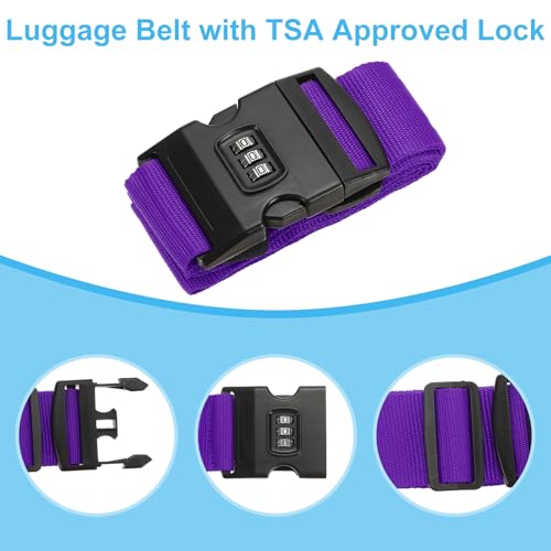 Image of PATIKIL Luggage Straps, 4 Pack Suitcase Straps Adjustable Luggage Belts Strap with Combination Lock for Luggage Suitcases Travel, Purple