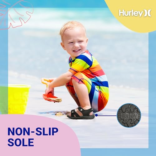 Image of Hurley Loni Toddlers and kids Water Shoes, Beach Essentials, Girls and Boys Open Toe Sandals, Lightweight, Breathable and Two Adjustable Straps