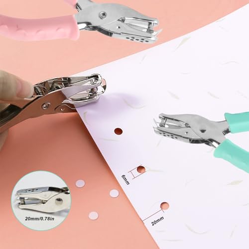 2 Pcs Single Hole Punch for Crafts, 6mm Hole Puncher for Paper Punchers, Small Metal Handheld Hole Punch, Gift Tag Punches for Crafting DIY Scrapbooking Cards Notebooks Invoices, with 10 Rings