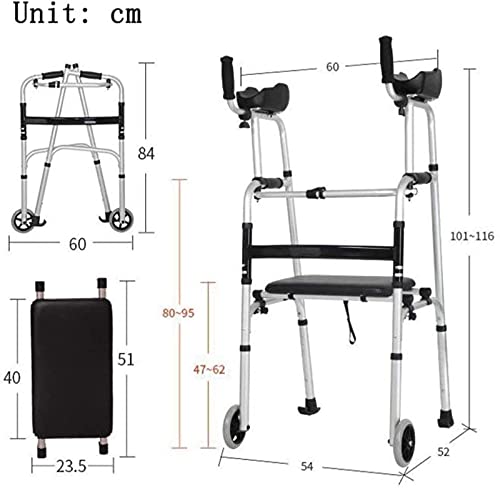 Rollator Deluxe Dobrável com Dois Botões com Rodas, com Corrimãos para Idosos com Deficiência Corrim