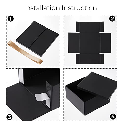 Y YOMA 8” Large Gift Box with Lid and Gold Ribbon Paper Gift Boxes Elegant Cardboard Box for Presents Square Gift Box Ideal for Anniversary Wedding Birthday Graduation Festivals, Black(1 Pack)