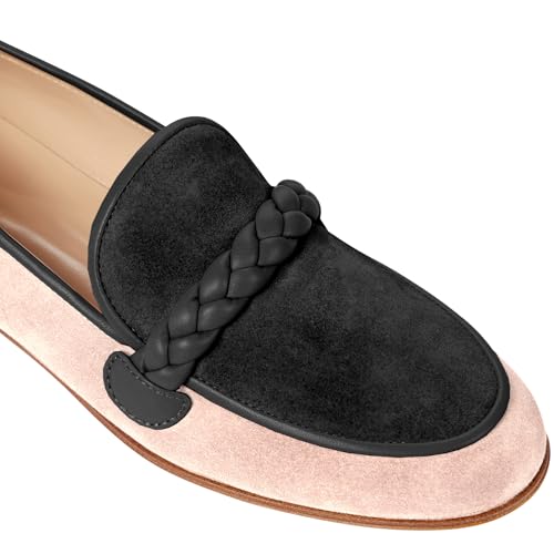 Image of MOOMMO Women Comfortable Suede Loafer Flats Round Closed Toe Slip On Penny Loafers Knitted Strap Oxford Loafer Shoes for Office Ladies Work Daily Casual Club Driver Flats Spring Elegant 4-11 M US