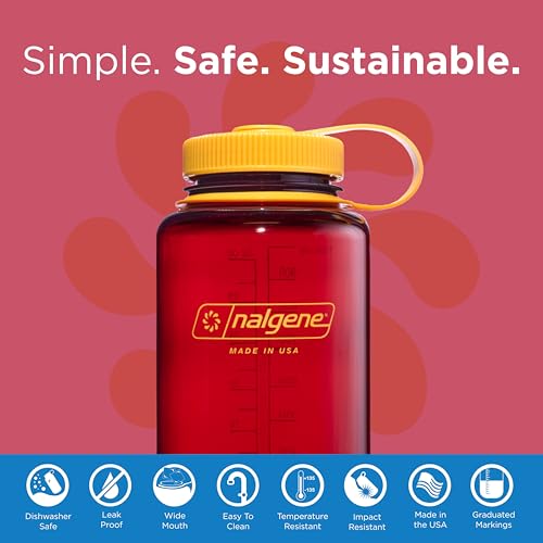 Image of Nalgene 32 oz Wide Mouth Water Bottle | BPA-Free, Durable & Leak Proof, Lightweight Bottle for Hiking & Gym, Work & Travel, Laker (Pack of 6)