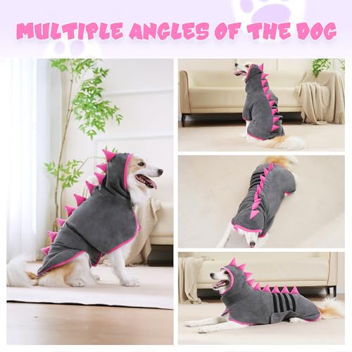 HezzLuv HundeBademantel Mikrofaser Schnell Trocknend, Einstellbar Hundehandtuch Extra Saugfähig für Mittel & Große Hunde, Einfach Anzuziehen Bademantel für Hunde (Grau-Rose, XL)