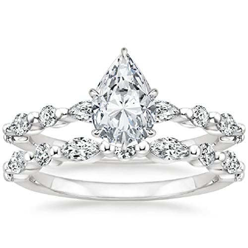 Jeweleryn 1.0 Ct Pear Colorless Moissanite Engagement Ring Set For Women/Her, Wedding Bridal Ring Set, Eternity Sterling Silver Solid Diamond Solitaire 6-Prong Anniversary Promise Gift For Her (9.5) #TOP16