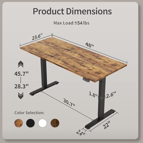 Image of Agilestic Electric Standing Desk, 48 x 24 Inches Height Adjustable Desk, Sit Stand up for Work Office Home, Ergonomic Rising Computer Table with Memory Preset, Rustic Brown