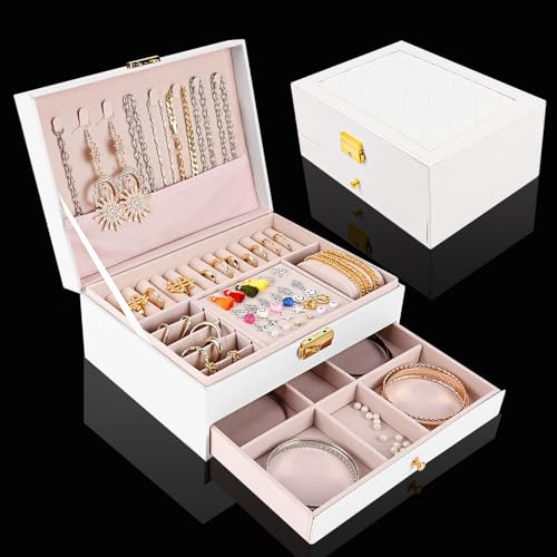 Weinsamkeit Joyeros Mujer Organizador, Joyero de terciopelo, 2 Capas Caja de Joyería Organizador...