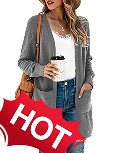 Tasamo Women's Long Sleeve Soft Sweater Open Front Cardigan Outwear With Pockets (Medium,Gray) #TOP7
