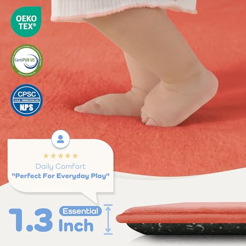 Image of 1.3 inch Thick Baby Floor Play Mat 50x50, Basic Padded Foam Mat for Tummy Time Crawling, Non Slip Cushioned for Babies Toddlers Infants Kids (Coral)