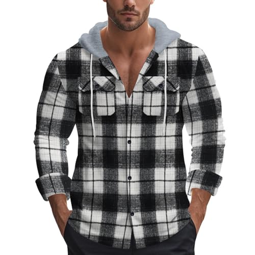 Zanisouta Chaqueta de leñador para hombre a cuadros, camisa de franela de manga larga, camisa de leñador, camisa informal para el tiempo libre, camisa con botones, con bolsillo en el pecho, cremallera