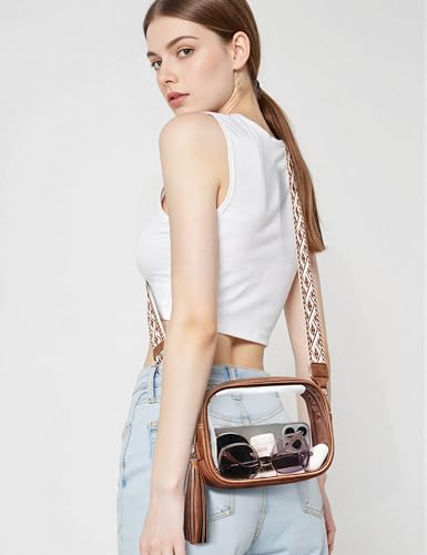 Yarnic Clear Bag Stadium Approved, PVC Transparent Crossbody Purse Small Transparent Crossbody Bag with Adjustable Shoulder Strap with Wide Strap for Concerts Sport Event Brown2