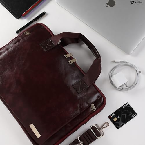 Image of VISMIINTREND Stylish Leather Laptop Bags for Men & Women | Office, Messenger, Shoulder, Handbag | Fits 13 inch,14 inch, 15.6 Inch Laptops, Macbook | Corporate Gifts for Men, Clients, Employees