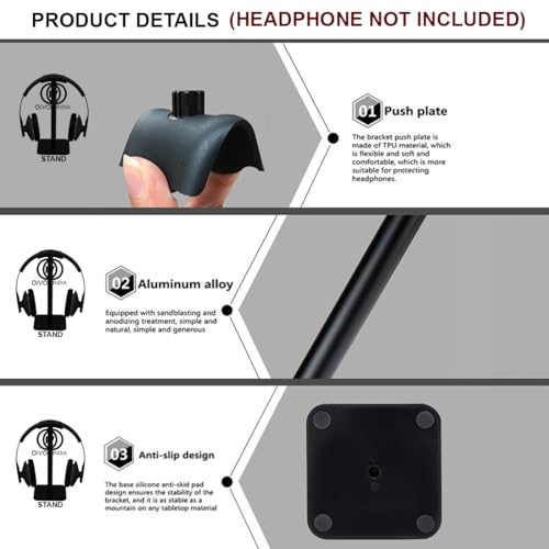 OIVO INDIA Headphone Stand Headset Holder with Aluminum Supporting Bar Flexible Headrest ABS Solid Base for All Headphones Sizes (Only Stand) - Image 3