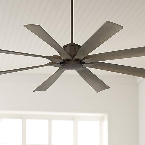 Possini Euro Design 60\" Defender Industrial Rustic Indoor Outdoor Ceiling Fan with Remote Control Oil Rubbed Bronze Hand-Painted Weathered Oak Damp Rated for Patio Exterior Porch Gazebo Garage Barn
