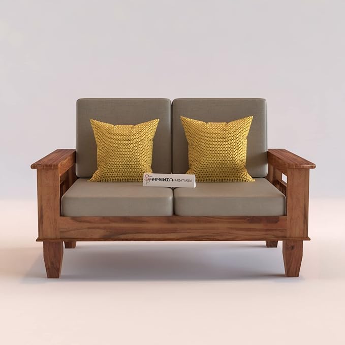 Image of Sheesham Wooden 4 Seater Sofa for Living Room | Rosewood 4 Seater Cushion Sofa with Side Newspaper Holder for Home & Office | Solid Wood Sofa Set for Lounge (Honey,2+1+1 Seater)