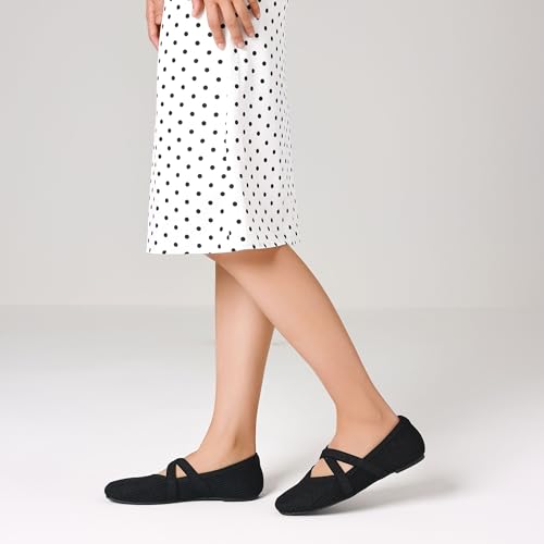 CELNEPHO Flats for Women Square Toe Ballet Flats Cross Strap Comfortable Arch Support Dressy Knit Flats for Women Mary Jane Flats Slip On Washable Casual Office Shoes4