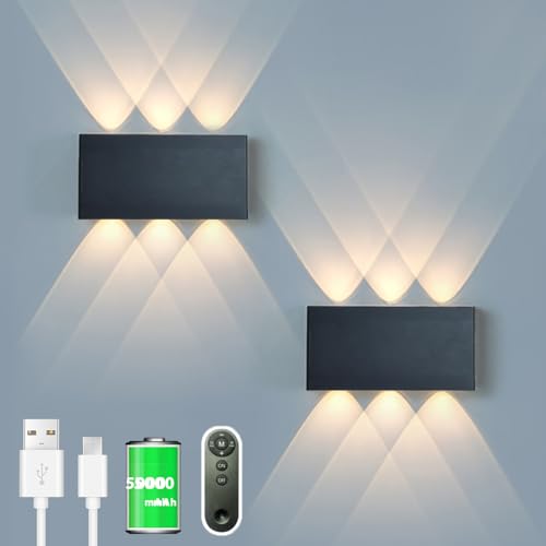 Akku Wandlampe, mit Fernbedienung Touch Control Schalter LED Magnetisch Akku Wandleuchte 5200mAh Kabellose Wandlampe 3 Modi Helligkeitsstufen, ideal für Loft Flur Schlafzimmer (2pcs Schwarz)