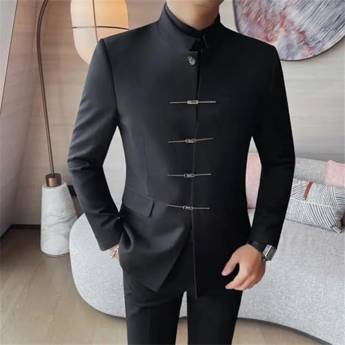 Men Chinese Style Stand Up Collar Business Casual Blazer Wedding Social Dress Coat4